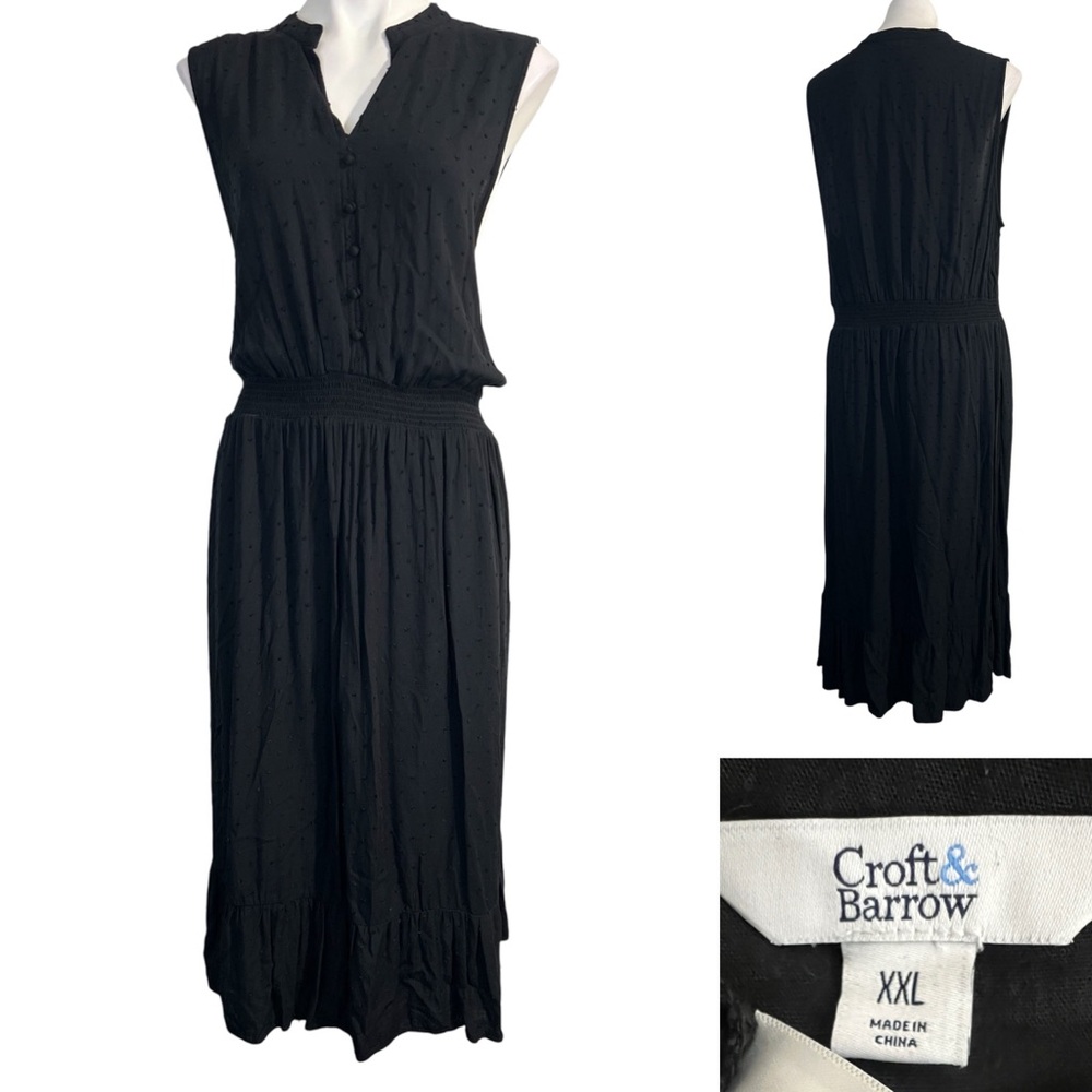 Croft & Barrow dress XXL black sleeveless ruffle plus size midi casual office